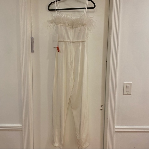 Mac Duggal | Feather Trim Strapless Jumpsuit White Size 0 NEW 68416 - Picture 7 of 10